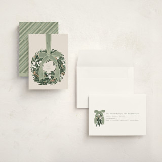 This is a sage holiday photo cards with standard by Leah Bisch called big bow printing on signature in grand