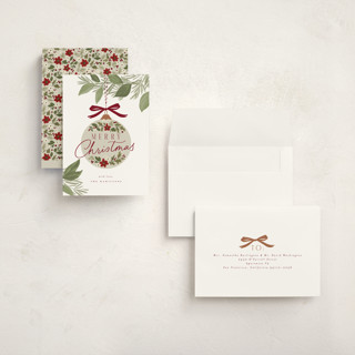 This is a snow holiday photo cards with standard by Everett Paper Goods called ornament branch printing on signature in grand