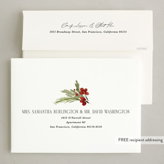 This is a toasted almond holiday photo cards with standard by Kate Ahn called simple sprig printing on signature in grand