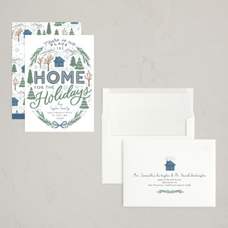 This is a pond holiday photo cards with standard by Alethea and Ruth called home for the holidays woods printing on signature in grand