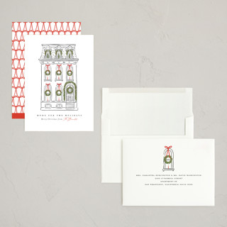 This is a snowfall holiday photo cards with standard by Susan Zinader called home for the holidays printing on signature in grand
