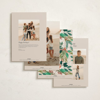 This is a buttercream holiday photo cards with standard by Alethea and Ruth called foliage wreath printing on signature in grand