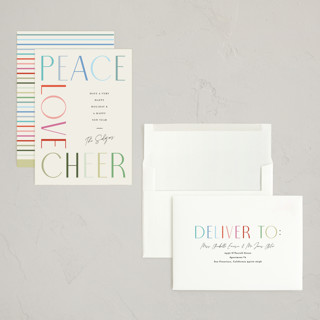 This is a fruitcake holiday photo cards with standard by Pixel and Hank called peace love cheer printing on signature in grand