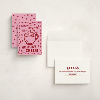 This is a raspberry holiday photo cards with standard by Jennifer Lew called holiday cheer printing on signature in grand