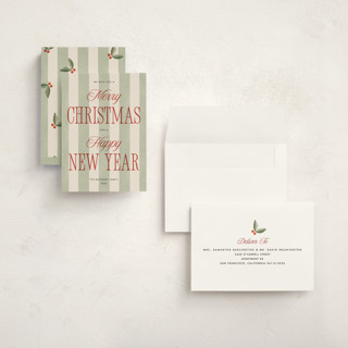 This is a stocking holiday photo cards with standard by Robert and Stella called striped type printing on signature in grand