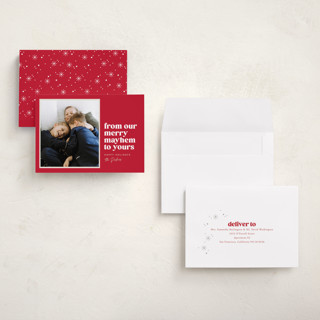 This is a holly berry holiday photo cards with standard by Robert and Stella called our merry mayhem printing on recycled smooth signature in grand