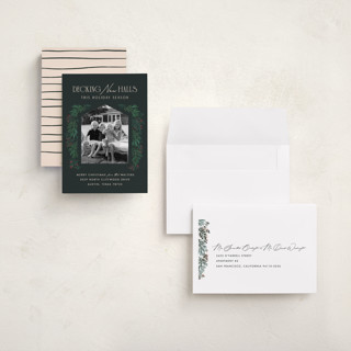 This is a midnight forest holiday photo cards with standard by Julie Murray called decking new halls printing on recycled smooth signature in grand