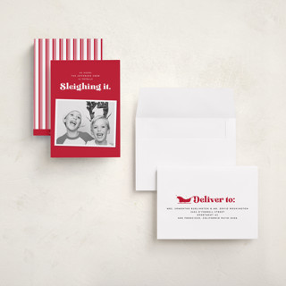 This is a santa holiday photo cards with standard by Corinne Malesic called sleighing it printing on recycled smooth signature in grand