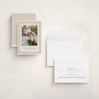 This is a wreath holiday photo cards with standard by letterfix called scallop trim printing on signature in grand