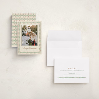 This is a pine holiday photo cards with standard by letterfix called scallop trim printing on recycled smooth signature in grand