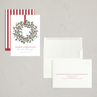 This is a holly holiday photo cards with standard by Kacey Kendrick Wagner called classic wreath printing on signature in grand