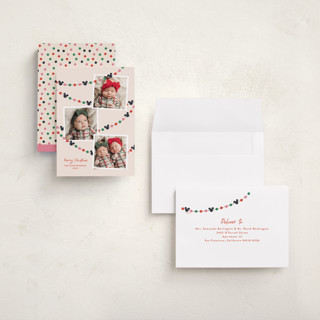 This is a frosting holiday photo cards with standard by Annie Holmquist called disney's mickey mouse garland printing on recycled smooth signature in grand
