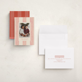 This is a cranberry holiday photo cards with standard by Ellen Schlegelmilch called mickey holiday stripes printing on recycled smooth signature in grand