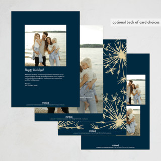 This is a navy holiday photo cards with standard by Paula Pecevich called sparklers printing on signature in grand