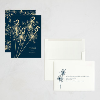 This is a navy holiday photo cards with standard by Paula Pecevich called sparklers printing on signature in grand