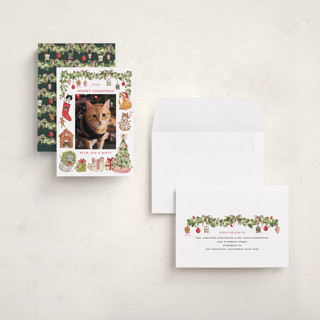 This is a pine holiday photo cards with standard by Sarah Knight called meowy christmas printing on recycled smooth signature in grand