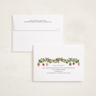 This is a pine holiday photo cards with standard by Sarah Knight called meowy christmas printing on recycled smooth signature in grand