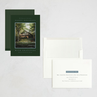This is a pine holiday photo cards with standard by Amy Kross called book plate printing on recycled smooth signature in grand