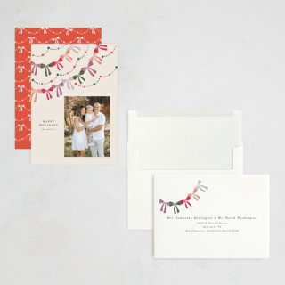 This is a fruitcake holiday photo cards with standard by Vivian Yiwing called bow garland printing on recycled smooth signature in grand