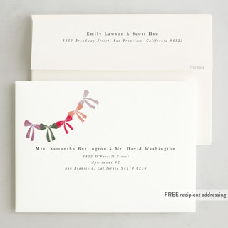 This is a fruitcake holiday photo cards with standard by Vivian Yiwing called bow garland printing on recycled smooth signature in grand