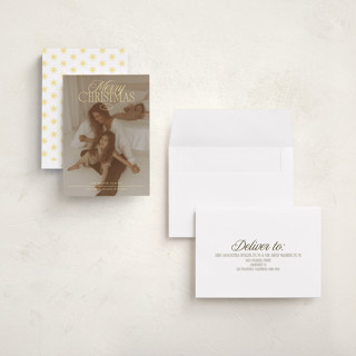 This is a butter yellow holiday photo cards with standard by Erika Firm called chromagical printing on signature in grand