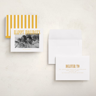 This is a maize holiday photo cards with standard by Wildfield Paper Co called happy holidays! printing on signature in grand