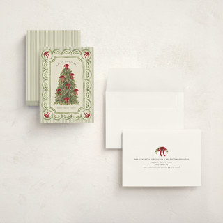 This is a evergreen holiday photo cards with standard by Chris Griffith called holiday bow tree printing on signature in grand