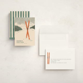 This is a pine needle holiday photo cards with standard by Creo Study called vintage ski season printing on signature in grand