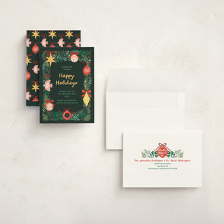 This is a pine holiday photo cards with standard by Elly called ornaments printing on signature in grand