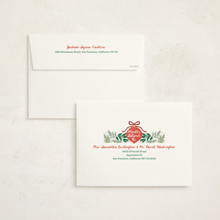 This is a pine holiday photo cards with standard by Elly called ornaments printing on signature in grand