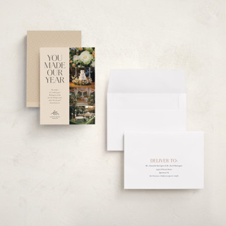 This is a vanilla holiday photo cards with standard by Kamala Nahas called you made our year printing on signature in grand
