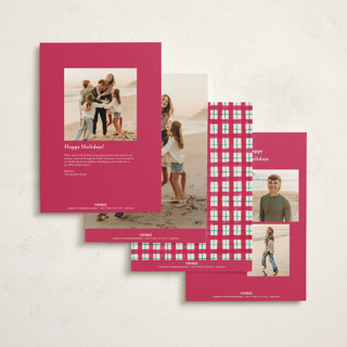 This is a cranberry holiday photo cards with standard by ForeverPrint called tartan bow printing on signature in grand
