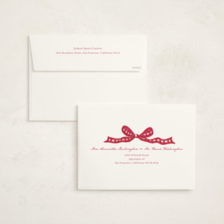 This is a cranberry holiday photo cards with standard by ForeverPrint called tartan bow printing on signature in grand