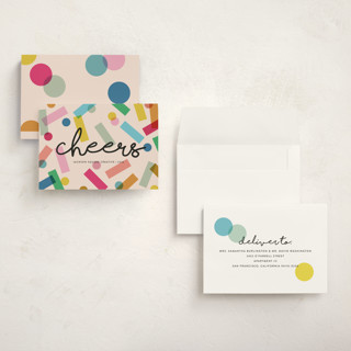 This is a rainbow holiday photo cards with standard by Morgan Kendall called confetti printing on signature in grand