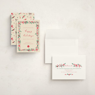 This is a ivory holiday photo cards with standard by Sarah Rosenthal called decked in gratitude printing on signature in grand