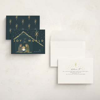 This is a midnight holiday photo cards with standard by Rebecca Durflinger called nativity printing on signature in grand