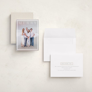 This is a snow holiday photo cards with standard by Amy Kross called bridges printing on recycled smooth signature in grand