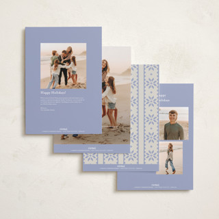 This is a periwinkle holiday photo cards with standard by Annie Chan called endless joy printing on signature in grand