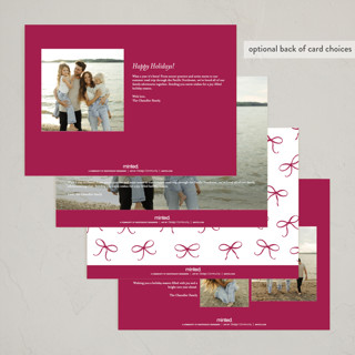 This is a wine holiday photo cards with standard by Hooray Creative called scripted red bow printing on recycled smooth signature in grand