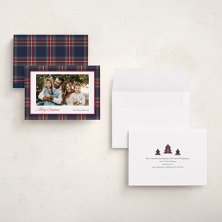 This is a navy holiday photo cards with standard by Cindy Reynolds called navy baby printing on recycled smooth signature in grand