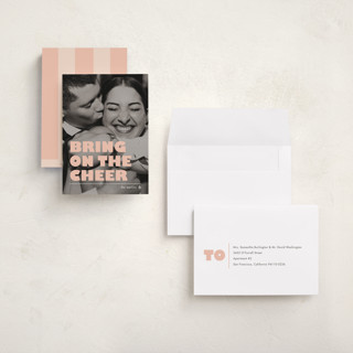 This is a creamsicle holiday photo cards with standard by Snow and Ivy called bring on the cheer printing on recycled smooth signature in grand