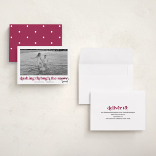 This is a sugar plum holiday photo cards with standard by Louise Kay called dashing holiday printing on recycled smooth signature in grand