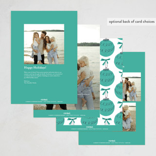 This is a pine holiday photo cards with standard by Gwen Bedat called retro ornament printing on signature in grand