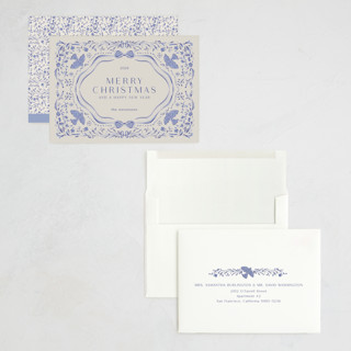 This is a winter sky holiday photo cards with standard by Lucrecia Caporale called painterly ceramic border printing on signature in grand