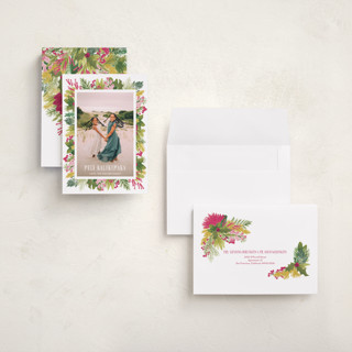 This is a vintage rose holiday photo cards with standard by Shiny Penny Studio called tropical pines frame printing on recycled smooth signature in grand