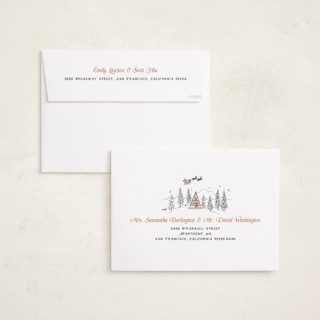 This is a eggnog holiday photo cards with standard by Becky Nimoy called snow and ivory winter scene printing on signature in grand