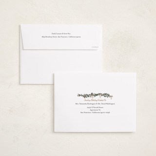 This is a champagne holiday photo cards with standard by Angel Walker called merriest botanicals printing on recycled smooth signature in grand