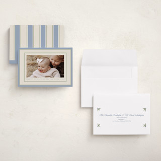 This is a periwinkle holiday photo cards with standard by Robert and Stella called polka dot frame printing on recycled smooth signature in grand