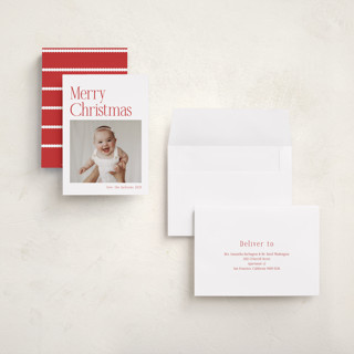 This is a santa suit holiday photo cards with standard by Nicole Walsh called modern serif printing on signature in grand