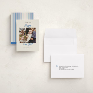 This is a azure holiday photo cards with standard by Amy Kross called sincere cheer printing on recycled smooth signature in grand